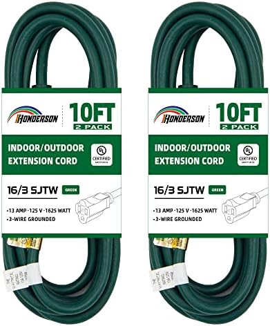 2 Pack 10FT Outdoor Extension Cord-16/3 SJTW by HONDERSON