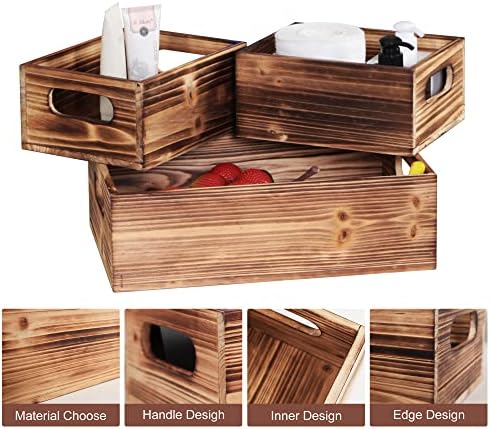Wooden Crates for Display,Decorative Box Rustic,Rectangle Baskets Container - Image 5