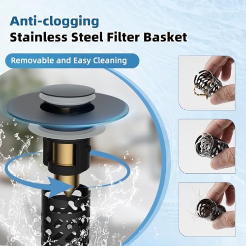 Universal Metal Bathroom Sink Stopper with Hair Catcher Strainer, Black - Image 3