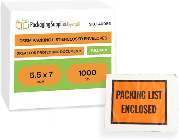 Packing List Enclosed Shipping Envelope 7"x5.5" Full Face Pouches Adhesive Bags - Image 2