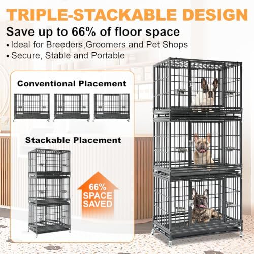 Homey Pet Three Tier 37" Heavy Duty Stackable Dog Crate with Wheels - Image 2