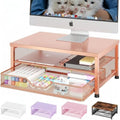 OPNICE Computer Monitor Stand Riser, Desk Organizer with Drawer, Printer & Laptop Stand, Office Desk Accessories & Workspace Desktop Organizers Storage for Office Supplies(Rose Gold) by OPNICE