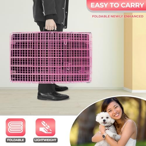 FDW | 24" Foldable Metal Dog Crate | Pink | Cage for Small Dogs - Image 5