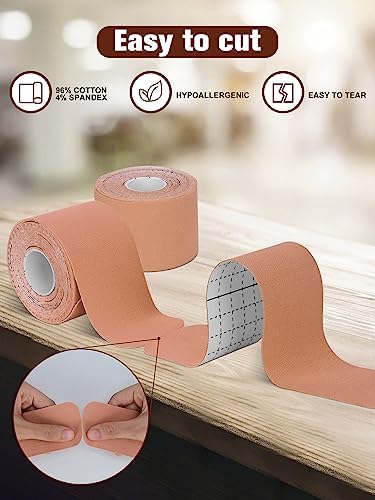 Kinesiology Tape Precut, Lychee Elastic Cotton Athletic Tape for Joint Support and Muscle Pain Relief Waterproof Breathable (Beige,4 Rolls) - Image 2