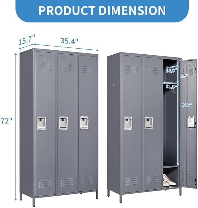3 Doors Locker Storage Cabinet, Metal Locker - Image 3