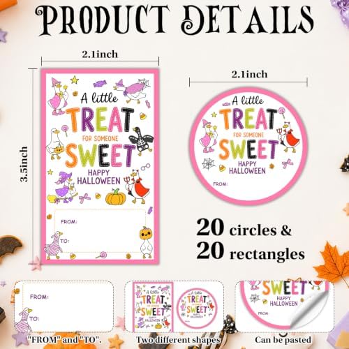 Cute Halloween Duck A Little Treat Gift Tag Stickers-40Pcs - Image 2