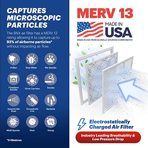 BNX TruFilter 16x16x1 Air Filter MERV 13 (6-Pack) - MADE IN USA - Electrostatic Pleated Air Conditioner HVAC AC Furnace Filters for Allergies, Pollen, Mold, Bacteria, Smoke, Allergen, MPR 1900 FPR 10 - Image 3