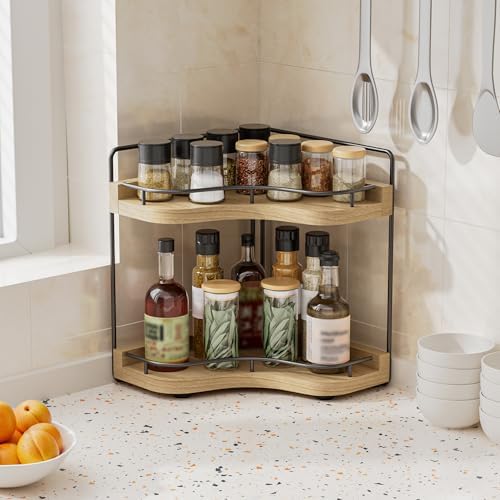 2-Tier Corner Bathroom Counter Organizer, Larger, Light Walnut - Image 6