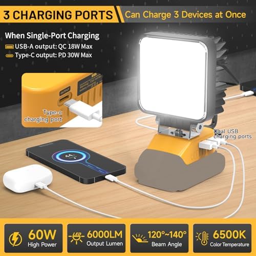 Azocek LED Work Light Compatible with Dewalt 20V Battery 6000LM Flashlight - Image 3