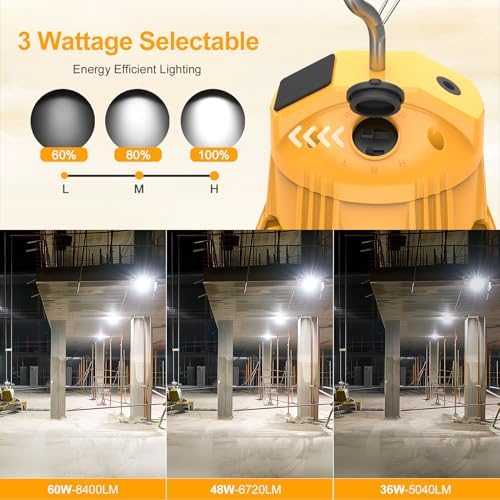 LED Temporary Work Light 60W 5000K Portable Hanging Construction Lights, 10' Cable with ON/Off Switch Linkable LED Work Light for Job Site Warehouse Garage Shop Area Lighting - Image 3