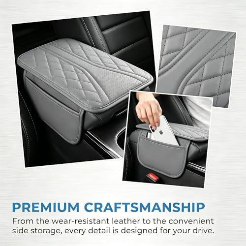 Car Center Console Cover, Leather Car Armrest Cover with 2 × Storage Bags, Waterproof Auto Arm Rest Covers Pad, Universal Console Covers for Storage Box Protector for Vehicle SUV Truck (Gray) - Image 3