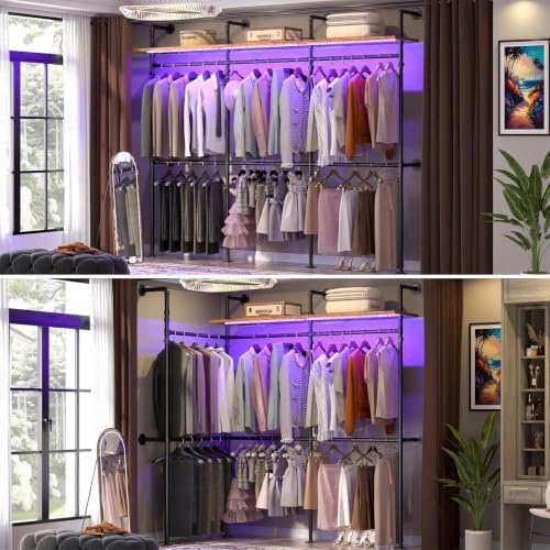Cyclysio 118.3" Industrial Pipe Clothing Rack with LED Lights and Shelves - Image 7