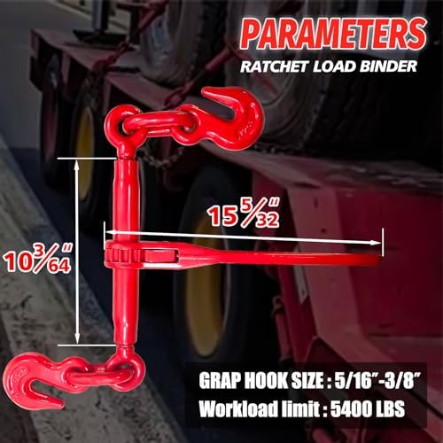 Ratchet Chain Binders 5/16'' - 3/8‘’, 2 Pack Load Binders with G70 Grab Hooks, Tie Downs for 5/16 Inch Transport Chain, 5400 Pounds Working Load Limit- Heavy Duty Ratchet Binders for Towing - Image 2