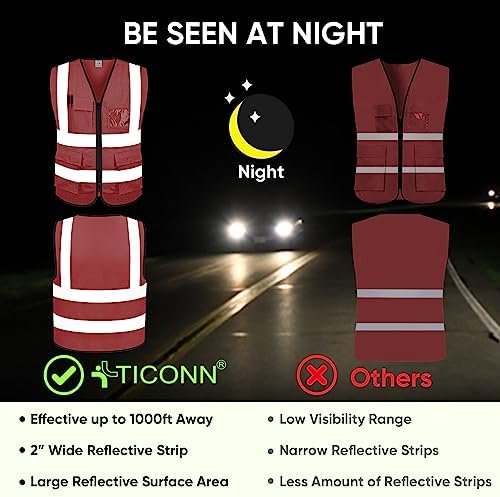 TICONN High Visibility Reflective Safety Vest for Men & Women, ANSI Class 2 - Image 3