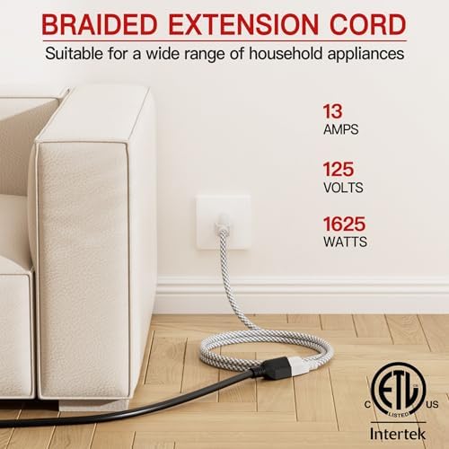 Skrizcable 16/3 15 FT Indoor Extension Cord Braided, White Power Cord - Image 3