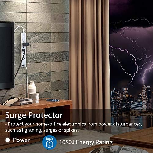 25ft Extension Cord Power Strip, 6 Outlets Surge Protector with 2 USB Ports, 15 A Circuit Breaker, Widely Spaced Outlet, Long Power Strip with Flat Plug Wall Mount for Home Office, Old House - Image 6
