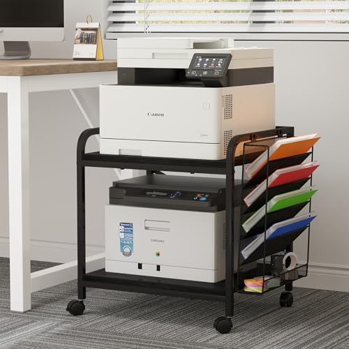EasyCom Large Printer Stand with Storage, File Holder & Wheels, Black by EasyCom