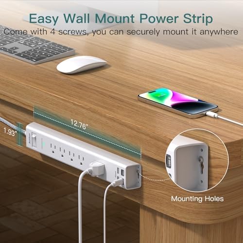 2 Pack Surge Protector Power Strip -15ft Extension Cord, 5 Outlets 4 USB - Image 4