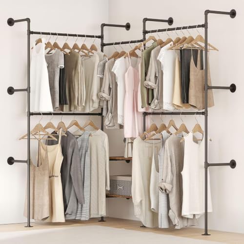 Industrial Pipe Clothing Rack with Shelves,Black - Image 5
