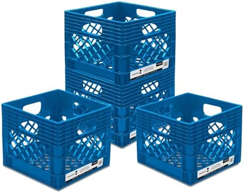 ORGANIZE-IT! 4 Pack Storage Milk Crate, Heavy Duty Versatile Box Organizers with Easy-Grip Handles, Interior 12.25"L x 12.25"W x 10.5"H, Blue by Organize-It