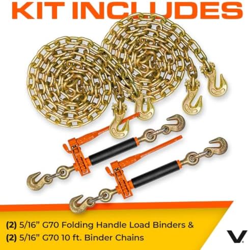 VULCAN Chain and Load Binder Kit - (2) Grade 70 5/16 Inch x 10 Foot Chains and (2) Folding Handle Load Binders - 4,700 Pound Safe Working Load - Image 7
