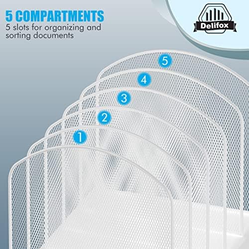 Delifox Inclined Desk File Organizer,Vertical File Folder Holder Stand Metal Rack File Sorter for Office Classroom Desktop Organization (1, White, 5) - Image 5