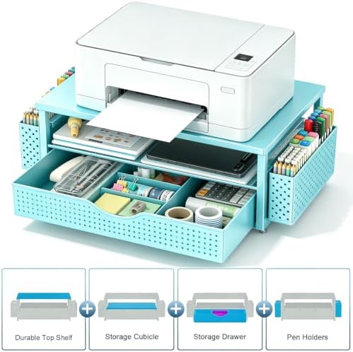 Spacrea Desk Organizers and Accessories, Printer Stand with Storage, Blue - Image 2