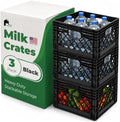 EconoHome Milk Crate - Stackable Storage Crate with Built-In Handles - Heavy Duty Plastic Material - Ventilated Organizer Bin for Garage, Pantry, Classroom, Office & Moving - Black, 13x13x11, 3-Pack by EconoHome