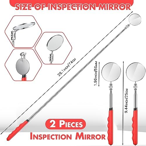 Copkim 2 Pcs Telescoping Inspection Mirror Mechanics Mirror,50mm,Red - Image 2