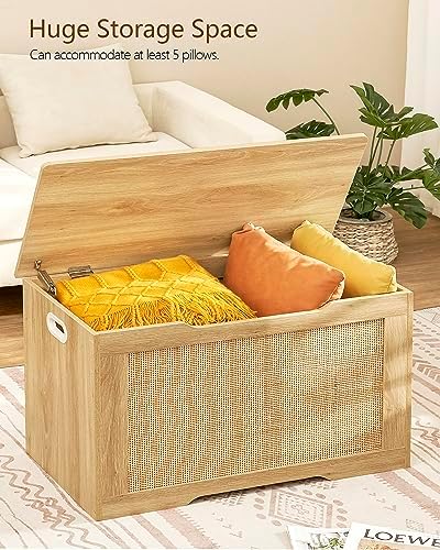 usikey 29.5” Storage Chest, Storage Bench with Storage, Toy Box with 2 Safety Hinges, Toy Chest for Bedroom, Shoe Bench, Supports 220 lb, for Living Room, Entryway, Natural - Image 5