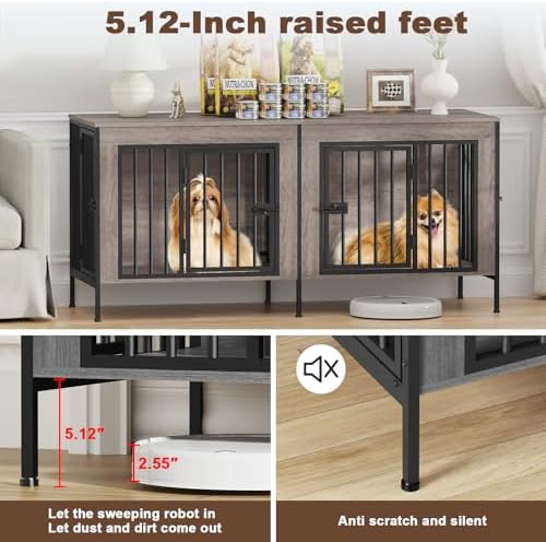 EasyCom 55.12" Dog Crate Furniture for 1 or 2 Dogs, 0-20 Pounds, Oak Grey - Image 3