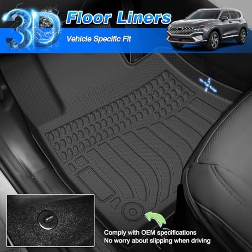 Santa Fe Floor Mats - Car Mats for Hyundai Santa Fe Gas 2021-2023(Not for Hybrid), All Weather Floor Mats and Cargo Liner for Santa Fe Accessories, Heavy Duty Rubber Mats, Car Accessories - Image 2