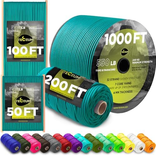 Paracord Rope 550 lb 4mm – Parachute Cord – Utility Camping Rope by TECEUM