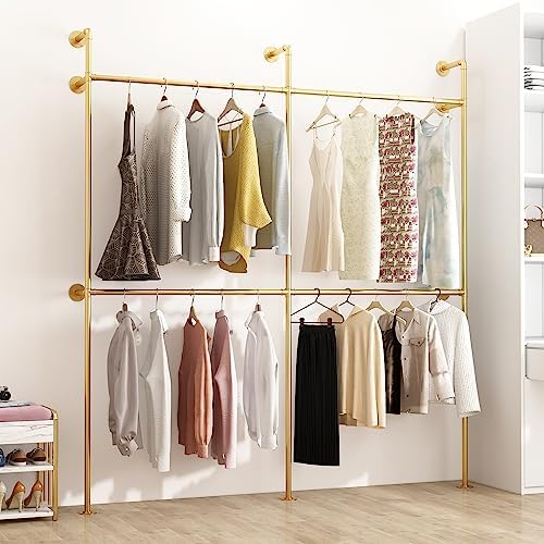 ORSENIGO Industrial Pipe Clothing Rack, Heavy Duty Metal Clothes Rack with Double Rods for Hanging Clothes, Wall Mount Space-Saving Garment Display Rack - Image 2