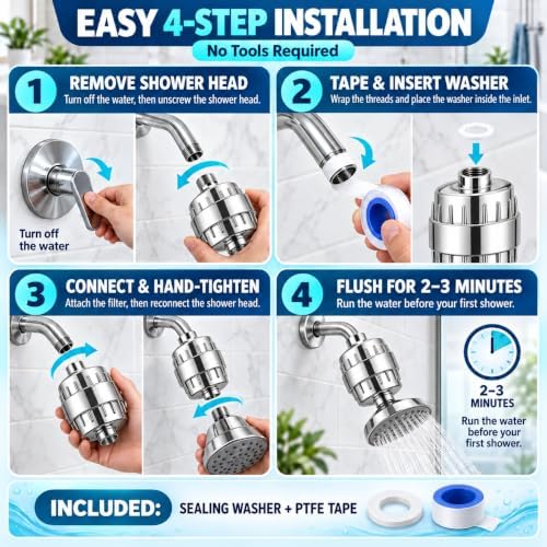 20 Stage Shower Filter for Hard Water, High Flow Shower Head Filter - Image 5