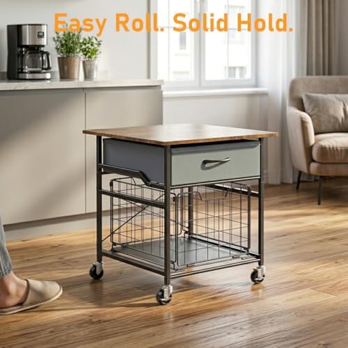 Mini Fridge Stand, Heavy-Duty End Table Fridge Table with Storage, Small Refrigerator Stand with Rolling Wheels for Dorm, Kitchen,Pantry - Image 3