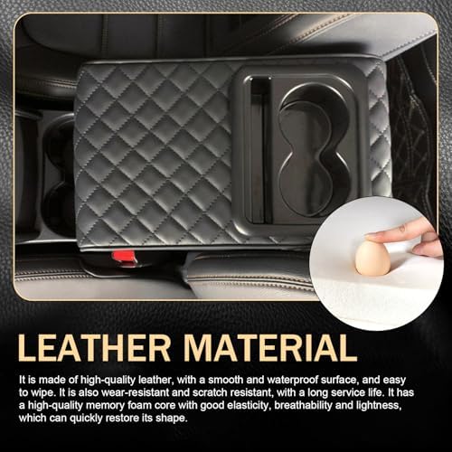 Car Center Console Armrest Pillow, 14"×8.3" Leather Memory Foam Armrest Cushion with Cup Holder & Phone Holder, Waterproof & Anti-Scratch Arm Rest Protector, Universal for Most Cars (Black) - Image 4