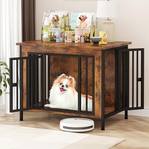 EasyCom 31.5" Dog Crate Furniture for 1 or 2 Dogs, 20-35 Pounds, Brown by EasyCom