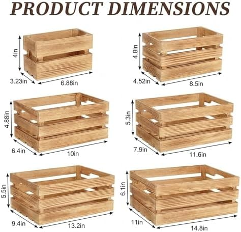 Set of 6 Decorative Wood Crates for Display, 6 Size Farmhouse Wooden Baskets Rustic Nesting Crates Decor Boxes with Handle for Storage, Container, Display, Christmas Decorations - Image 2