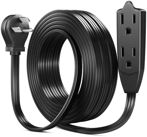 Maximm 50 Ft Flat Plug Extension Cord, 3-Outlet, Angled Plug, Black, UL by MaximmCable