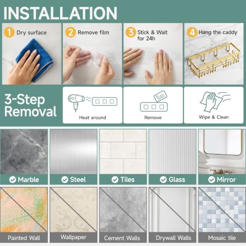 Veken Shower Caddy 6-Pack with Hooks, Bathroom Organizers & Storage, Gold - Image 7