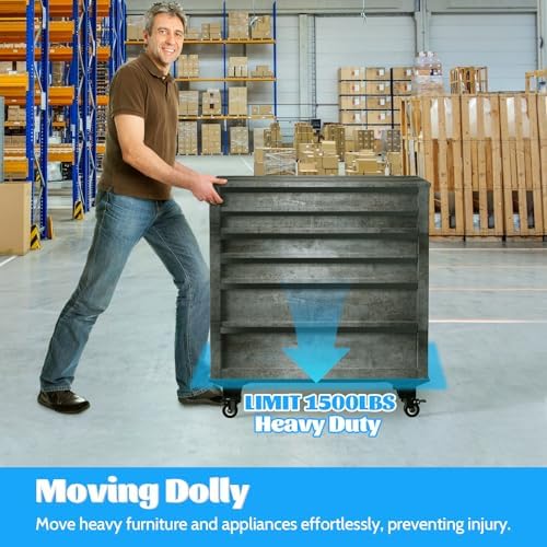Furniture Dolly 1500LBS Capacity, Adjustable Heavy Duty Iron Moving Dolly Cart with 4 Lockable Caster Wheels, Stand Base for Washing Machine Refrigerator Dryer with Non-Slip Mat Easy Moving - Image 4