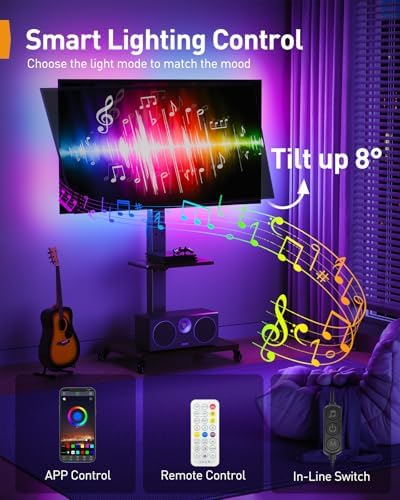 Perlegear Rolling TV Stand for 32”-77”TVs with LED Lights and Power Outlet - Image 4