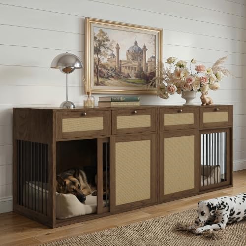 PureCozy 2-Piece Double Dog Crate Furniture, 80 Inch, Dark Oak by PureCozy