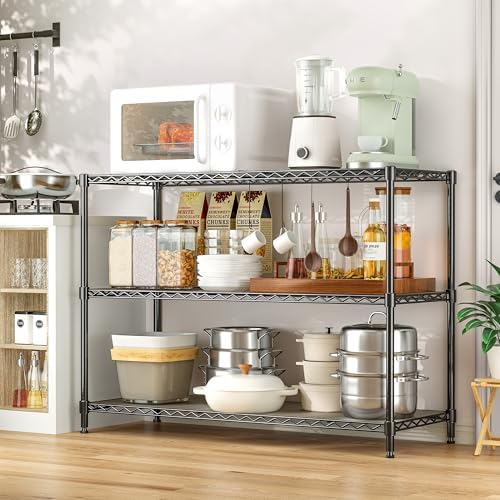 3-Shelf Adjustable Storage Shelves 35.1" W x 14" D x 36" H Metal Shelving Unit 450LBS Heavy Duty Wire Rack Small Organizer with Shelf Liners for Kitchen Pantry Bathroom Closet Garage Black - Image 2