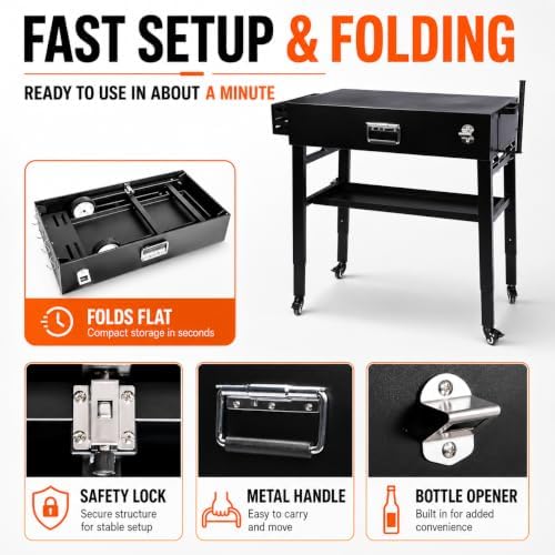 Adjustable Height 28"and 34" Portable Outdoor Grill Table for Blackstone Griddle Stand, Folding Grill Cart with 4 Lockable Caster Wheels for Blackstone 17"/22" Griddle, Ooni Pizza Oven, Ninja, Weber - Image 6