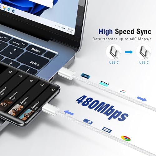 orseoose USB C to USB C Cable 6ft 2Pack 60w(3A) Fast Charging Braided Cord - Image 5