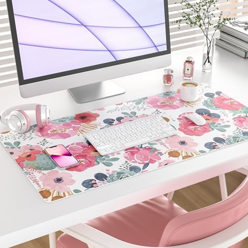 QIYI PU Leather Large Mouse Pad, Waterproof Desk Mat, 31.5" x 15.7", Peony - Image 6