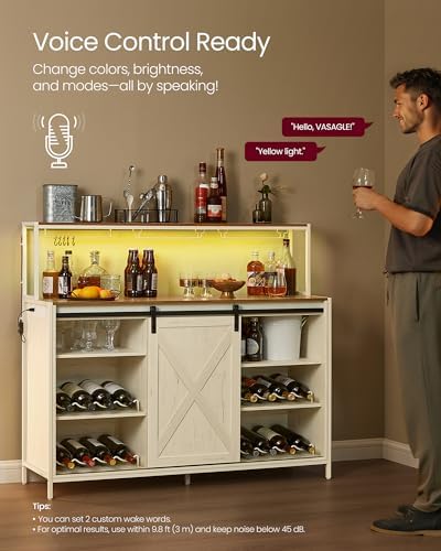 VASAGLE Coffee Bar, Buffet Cabinet with LED Light and Power Outlet - Image 4