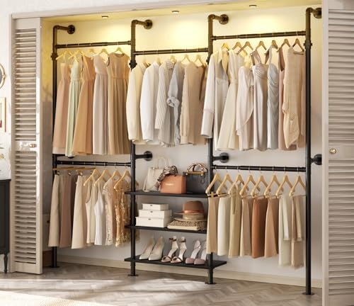 Aheaplus Industrial Corner Pipe Clothing Rack, 7.3-10.9Ft Closet System - Image 4